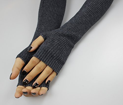 Farlenoyar Women Knit Cashmere Soft Winter Warm Gloves Arm Warmer Long Fingerless Gloves (Dark Grey)