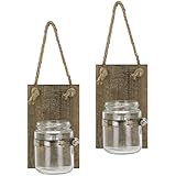 Stonebriar Rustic Natural Wood Mason Jar Wall Sconce Set with Hanging Loop, Set of 2,Brown