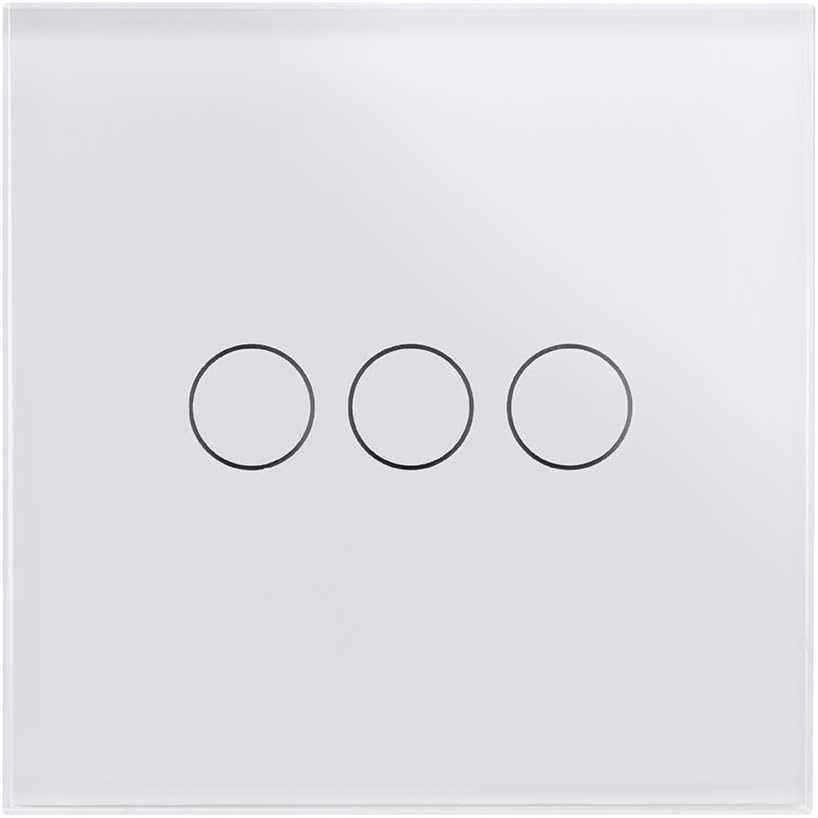 Retrotouch W Stunning Innovative Designer Range Wireless 3-Gang 2-Way Touch and Remote Light Switch, White Glass