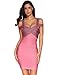 Meilun Women's Rayon Strap V-neck Off-Shoulder Fitted Bandage Bodycon Dress Pink Small