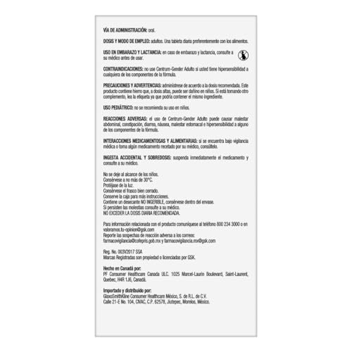 Centrum Multivitamínico Gender Adulto Mujer com Magnesio, Vitamina C, Retinol y Zinc 60 Tabletas