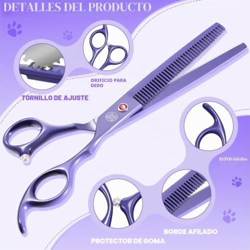 Moontay Professional Dog Grooming Scissors Set, 7"/8" Pet Grooming Scissors, Dog Thinning Scissors with Comb (7", Purple)