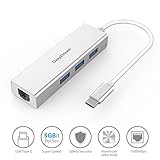 Configear Type C Adapter to RJ45 Gigabit Ethernet with 3 Ports USB 3.0 Hub for MacBook, Surface Pro, Notebook, USB Flash Drives, Desktop PC