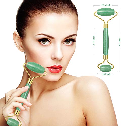 Jade Roller Rose Quartz Roller for Face - Natural Jade Facial Face Roller Massager Face Gemstone Healing Toning Skincare Tool for Anti Aging Wrinkle Removal Slim Face(Green Color)
