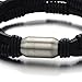 COOLSTEELANDBEYOND Hand-made Black Leather Bangle Bracelet for Men with Stainless Steel Magnetic Clasp