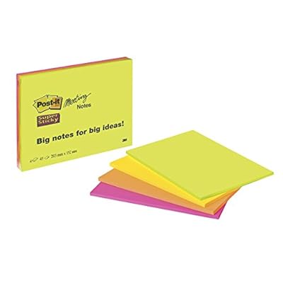 Post-it 6845SSP Super Sticky Meeting Notes, Assorted Colors, 8 x 6 Inch, 45 Sheet (Pack of 4)