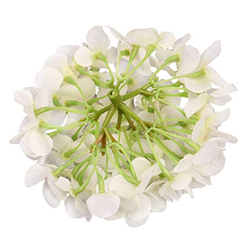 Flojery Silk Hydrangea Heads Artificial Flowers Heads with Stems for Home Wedding Decor,Pack of 10 (Off-White) - Thumbnail 2