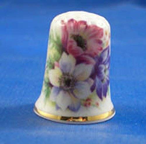 Porcelain China Collectable Thimble - Anenomes Floral with Free Gift Box