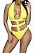 Viottiset Women's Cute Bandage Criss Cross One Piece Cut Out Push Up Backless Halter Monokini Swimsuit Bathing Suit Swimwear Yellow M