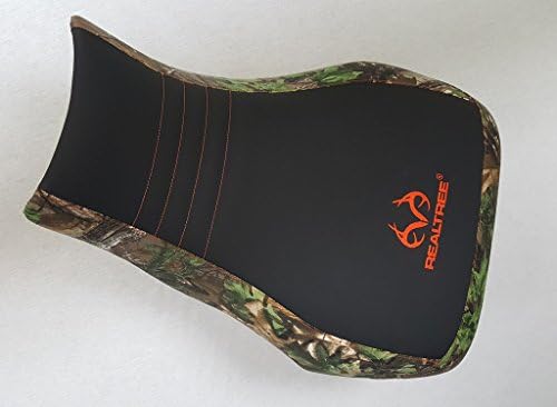 Hidden Comfort Camo Yamaha Kodiak 400/450 seat Cover 2000 and up - Black Gripper Center/Realtree Xtra Green Orange Logo and Stitch