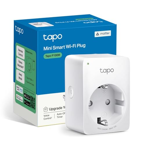 P100M Matter Presa Smart Plug, Intelligente, WiFi, Compatibile con Alexa e Google Home, Spegnimento Automatico, Controllo Remoto Tramite APP Tapo, 10A, 2300W