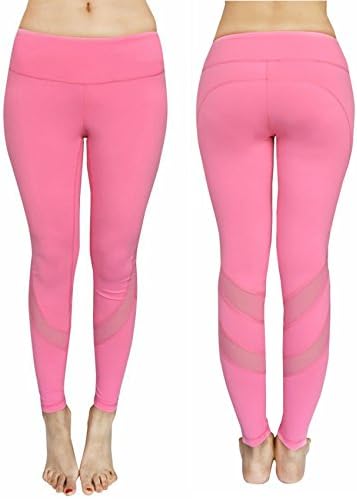 Women Yoga Pants Mesh Workout Gym Running Leggings Inner Pocket Non See Through