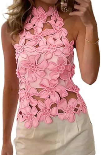 Sexy Tank Top for Women 3D Floral Tassels Ruffle Crop Top Y2K Slim
