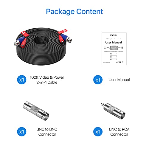 Zosi 1 Pack 100ft 30 Meters 2 In 1 Video Power Cable Bnc Extension Surveillance Camera Cables For Video Security Systems Included 1x Bnc Connectors And 1x Rca Adapters Pricepulse