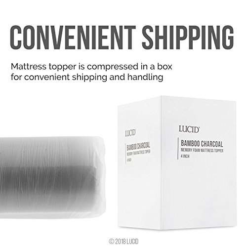 LUCID LU40TT30BT 4 Inch Bamboo Charcoal Memory Foam Mattress Topper