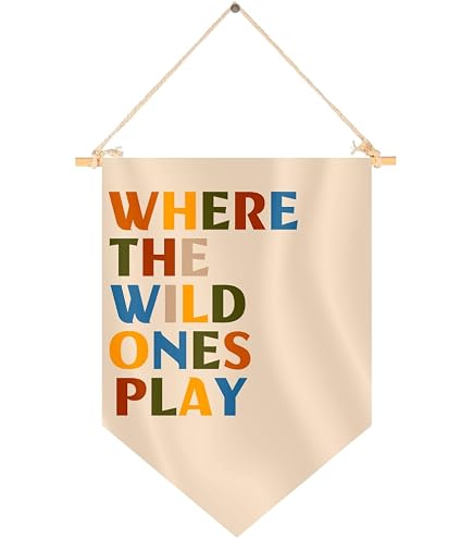 Where The Wild Ones Play Canvas Banner - Nursery & Kids Room Wall Decor Hanging Flag
