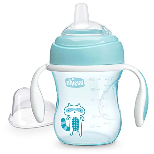 Chicco Transition Cup Bicchiere Antigoccia per Bambini 200ml, 1 Tazza Biberon 4+ Mesi per Imparare a Bere, con Beccuccio Ergonomico in Silicone, Doppia Valvola Anticolica, senza BPA - Azzurro