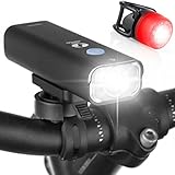 LED Bike Light Set. 400 Lumen USB Rechargeable Front + FREE Rear Light. Water-Resistant Bicycle Headlight and Tail Light, Mounts Securely w/o Tools and Fits ALL Bikes. Bright - Visible - Durable