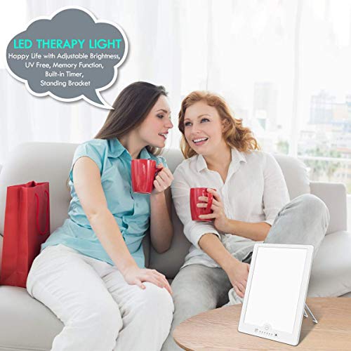 Light Therapy Lamp, PRITY HappyLight 10000 Lux LED Sun Light, 6 Timer Function, Touch Control with Stepless Brightness Levels, 90° Rotatable Standing Bracket, Memory Function for Home/Office Use