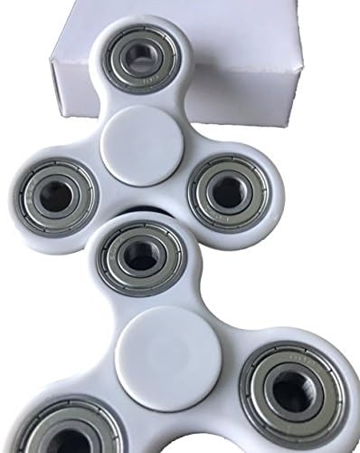 EDC Toys White Quadruple PACK (4 Pack) Tri Spinner Fidget Toy + FREE EDC STICKER Longest Spinning Ceramic Si3N4 High Grade Ceramic - For ADHD ADD and Stress Reliever