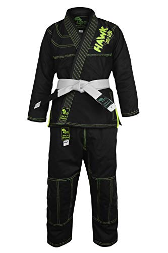 Hawk Kids Brazilian Jiu Jitsu Suit Youth Children BJJ Gi Kimonos Boys & Girls BJJ Uniform Lightweight Preshrunk Pearl Weave Fabric, with Free White Belt, 1 Year Warranty!!! (K0, Black)