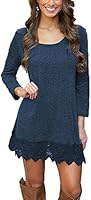 MiYang Women's Long Sleeve A-line Lace Stitching Trim Casual Dress