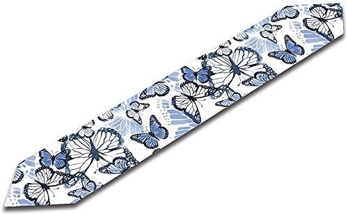 SESILY Watercolor Artistic Gentle Blue Butterflies Table Runner Soft Floral Embroidery for Home Wedding Party Decoration 33x178cm