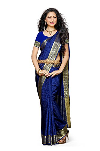 Mimosa By Kupinda Women's Tusser Silk Saree Kanjivaram Style Color :Navy Blue (3196-2073-NVY) - Image 4