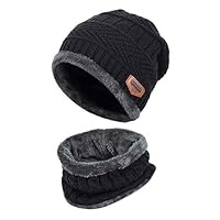 Supstar Winter Beanie Hat Scarf Set Wool Warm Knit Hat Thick Skull Cap Men Women