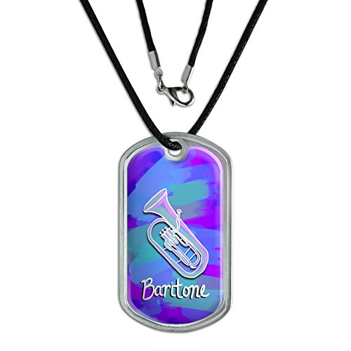 Baritone - Musical Instrument Music Brass Band - Blue and Purple Military Dog Tag Black Cord