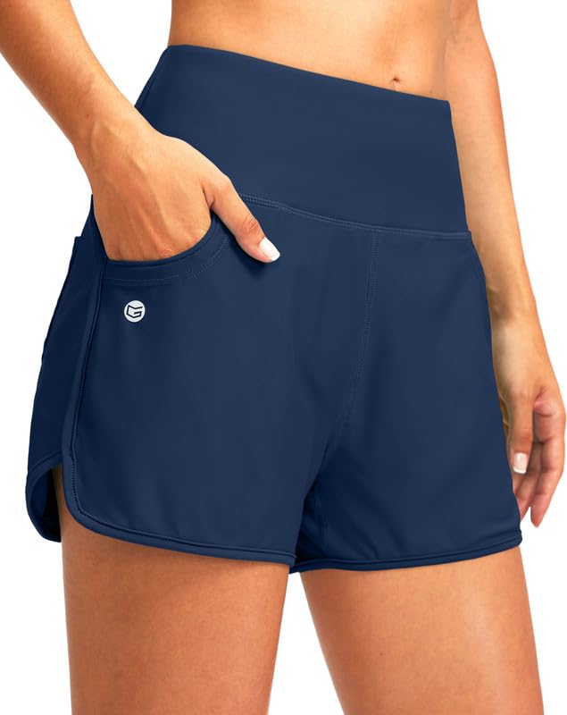 Photo 1 of (LARGE) (USED/FAIR) G Gradual Women's 3" High Waisted Swim Board Shorts with Pockets Quick Dry Swimsuit Bottoms Bathing Suit for Women with Liner(Dark Blue,L)