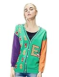 Elf Sack Womens Winter Cardigan Sweater V-neck Letters Jacquard Contrast Color Small Size Green