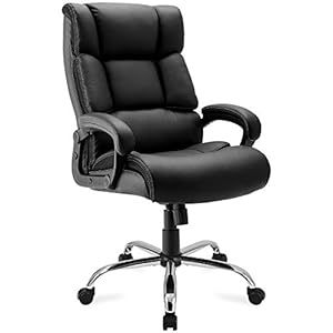 Image of Executive Office Chair 400lb Heavy Duty,JULYFOX Bonded Faux Leather Office Chair Ergonomic Lumbar Support 6 Layer Thick Padded Seat Head Pillow Extra Wide Tilt Control Mechanism Boss Chair Black