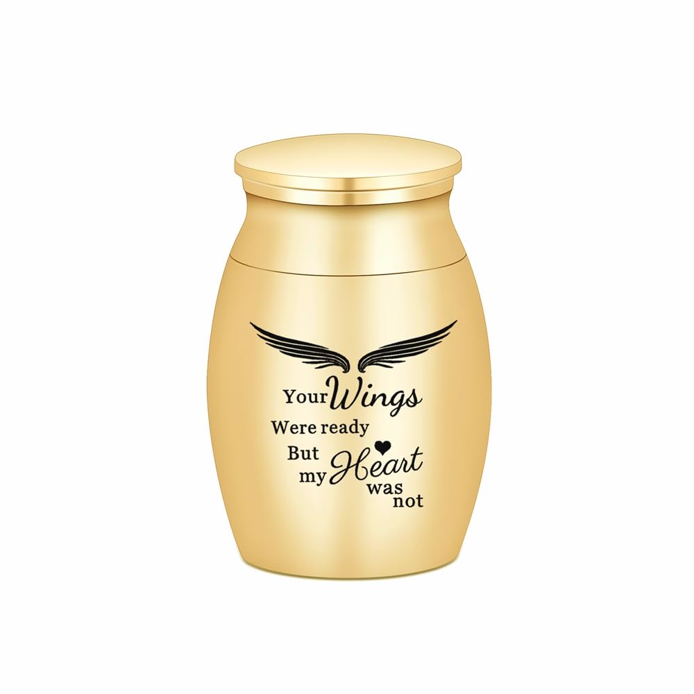 Small Urns for Ashes Keepsake Cremation Urn with Wings Charm Minis Personal Funeral Urn for Pet or Human Ashes Memorial Ash Keepsake (Gold Wings 40 * 30mm) — image 1