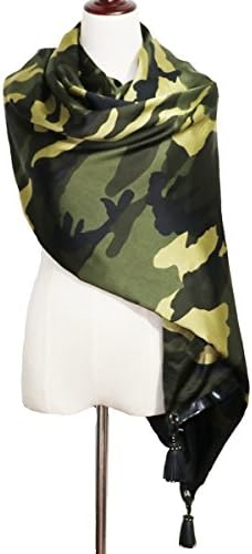 ZISUEX Women Silk Scarves Tassel Wraps and Shawls Fashion Winter Pashmina (Army Green)