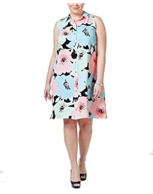 Calvin Klein Womens Plus Printed Button-Up Shirtdress