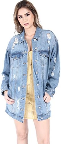 SALT TREE The Blue Jean Women's Destroyed Boyfriend Over Sized Denim Jacket