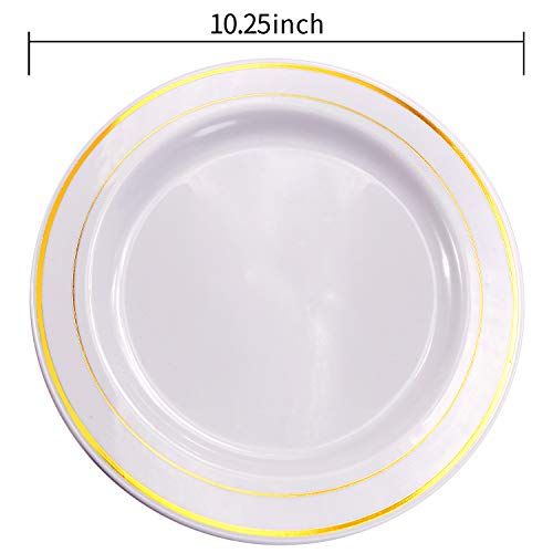 60pcs Plastic Gold Plates,10.25 inch Gold Rimmed Dinner Plates, White Disposable Plates for Parties  - //coolthings.us
