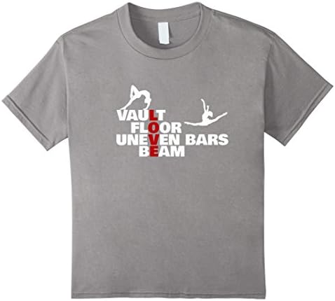 Kids Gymnastics Vault Floor Uneven Bars Beam Love Funny T Shirt 10 Slate