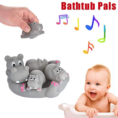 Sannysis Cute Animal Mummy and 3 Babies Squeaky Floating Bathtub Play Toys Hippo - Thumbnail 5