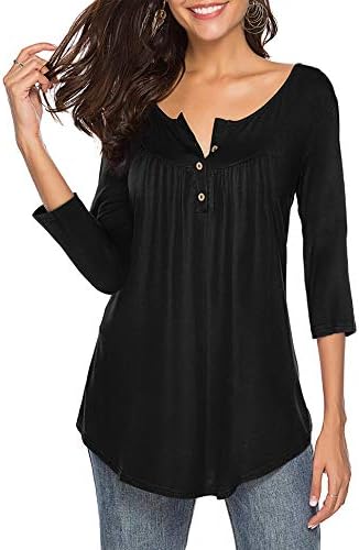 Womens Shirts Casual Tee V Neck 3/4 Sleeve Button up Loose Fits Tunic Tops Blouses