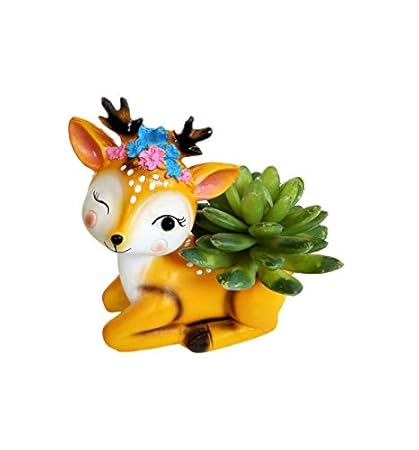 Homesutraa Resin Deer Planter Pot-Cute Stylish Fancy Attractive Hand Painted Miniature Ornament for Succulent (4.7inch Multicolor 1 Piece 12X9X12 CM)