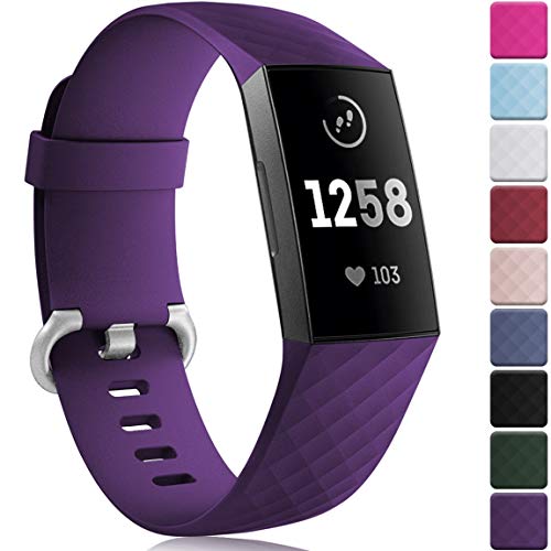 Maledan Bands Compatible with Fitbit Charge 3 and Charge 3 SE Fitness Activity Tracker Women Men Large Small, Soft Sport Watch Strap Replacement Wristband Accessories