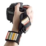 USA GEAR Professional Camera Grip Hand Strap with Stripe Neoprene Design and Metal Plate - Compatible with Canon , Fujifilm , Nikon , Sony and more DSLR , Mirrorless , Point & Shoot Cameras