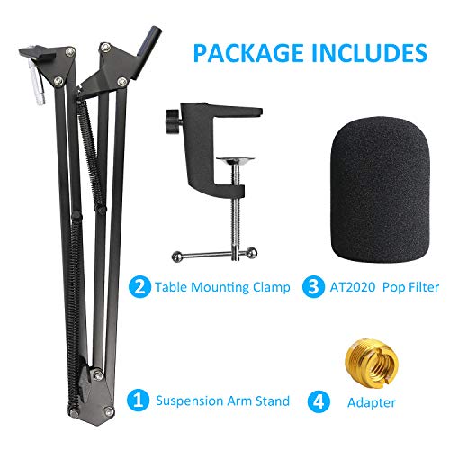 YOUSHARES AT2020 Mic Stand with Pop Filter Microphone Boom Arm Stand