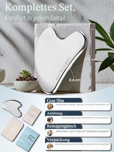 Rena Chris Stainless Steel Gua Sha Stone, Guasha Stone for a Defined Jaw Line, Facial Swelling, Skin Care Gift - Silver