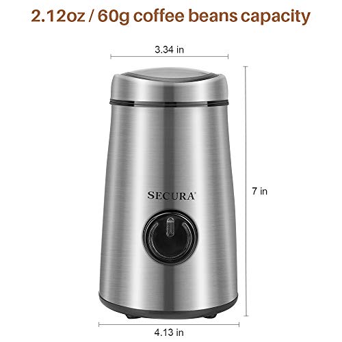 Secura Electric Spice Grinder and Coffee Grinder with Stainless Steel