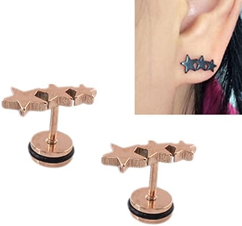 Pair of 16g 1/4''stainless Steel Star Cartilage Barbell Earrings (Rose Gold Star with Disc End)