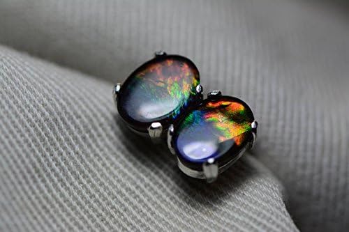 8x6 mm Genuine Oval Cabochon Ammolite Stud Earrings Sterling Silver Pair #16