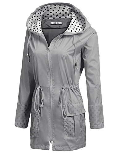 COSBEAUTY Waterproof Lightweight Rain Jacket Active Outdoor Hooded Raincoat for Women, Grey, Medium - Thumbnail 2